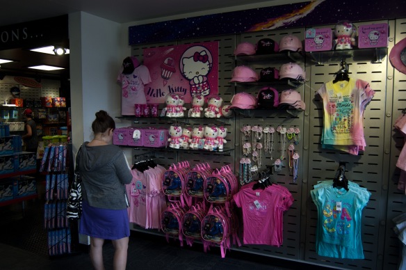 An entire wall of Hello Kitty merch at the Kennedy Space Center Visitor's Complex. Photo by Kyle Barger - @kebarger