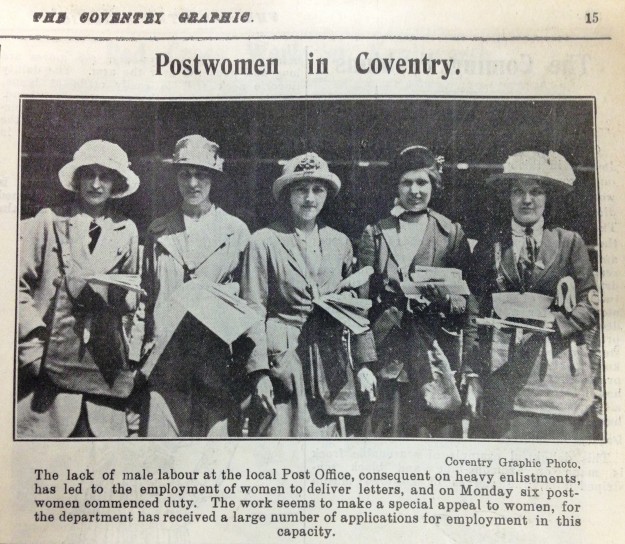 Clipping from 1915 Coventry Graphic showing postwomen.